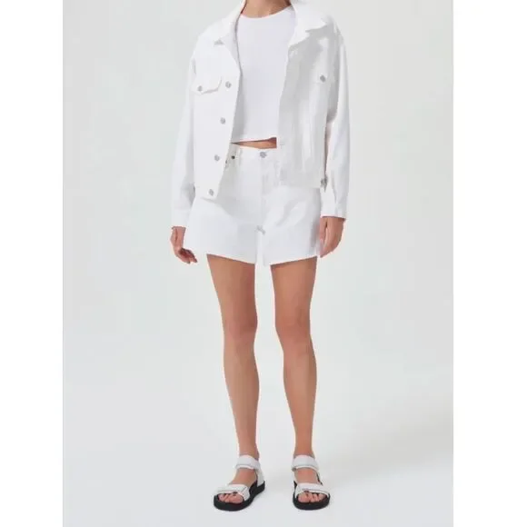 Agolde Parker Long White Denim Jean Shorts Size 31 (12) New! - Picture 2 of 15
